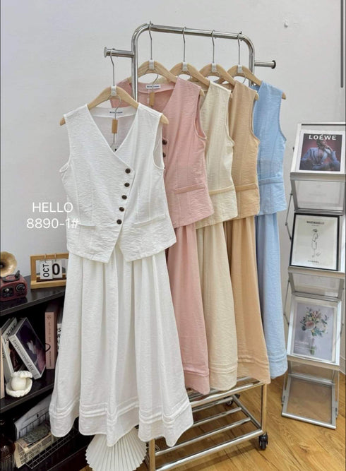 Asymmetrical Button Down Best With skirts Sets